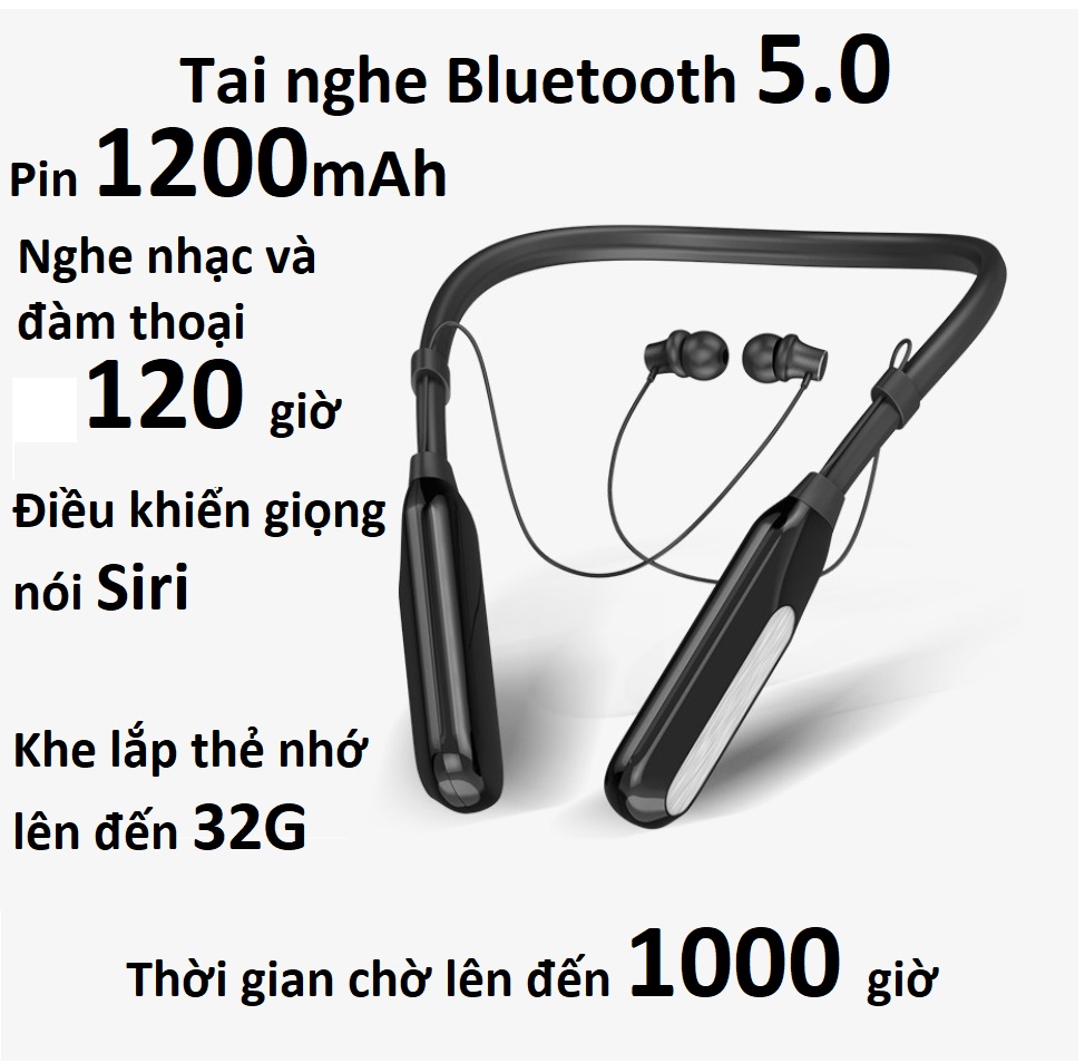 Tai nghe bluetooth 5.0, model i32, Pin 1200mAh, chờ dài 1000 giờ, nghe nhạc , đàm thoại từ 100 - 120 giờ tùy theo mức độ âm lượng ,chức năng  điều khiển giọng nói Siri, Hỗ trợ khe lắp thẻ nhớ lên đến 32G .