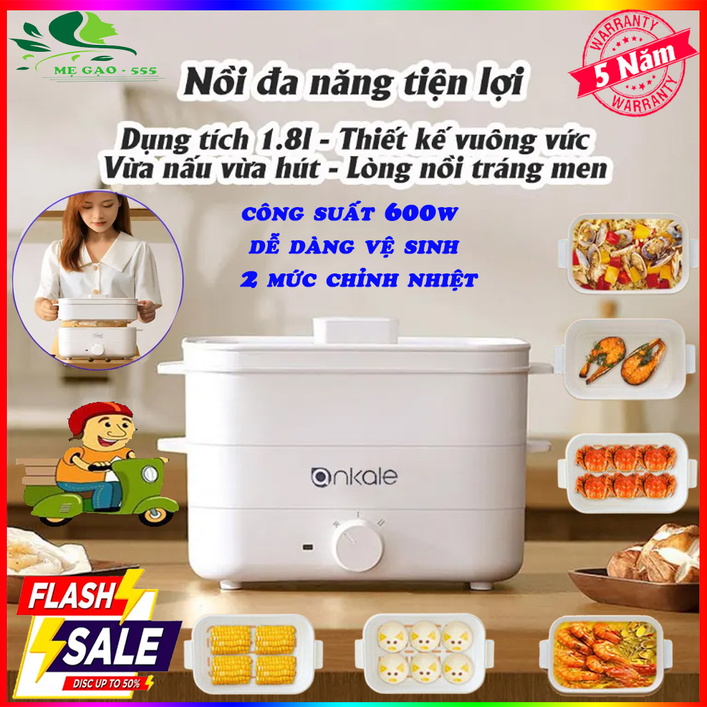 Nồi điện đa năng 2 tầng tiện lợi, Nồi nấu đa năng bằng điện, nồi lẩu điện, nồi nấu canh, nồi nấu cháo ăn dặm cho bé, nồi nấu mì điện mini, chiên, xào, canh, lẩu, hầm, hấp đa chức năng