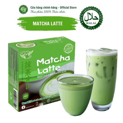 Halal Bột trà xanh kem sữa Matcha Latte ONELIFE Hộp 28 gói - Nguyên chất 100% Thiên nhiên, Thơm ngon, Béo bùi,  Khuyến mãi tặng kèm 2gr bột rau má