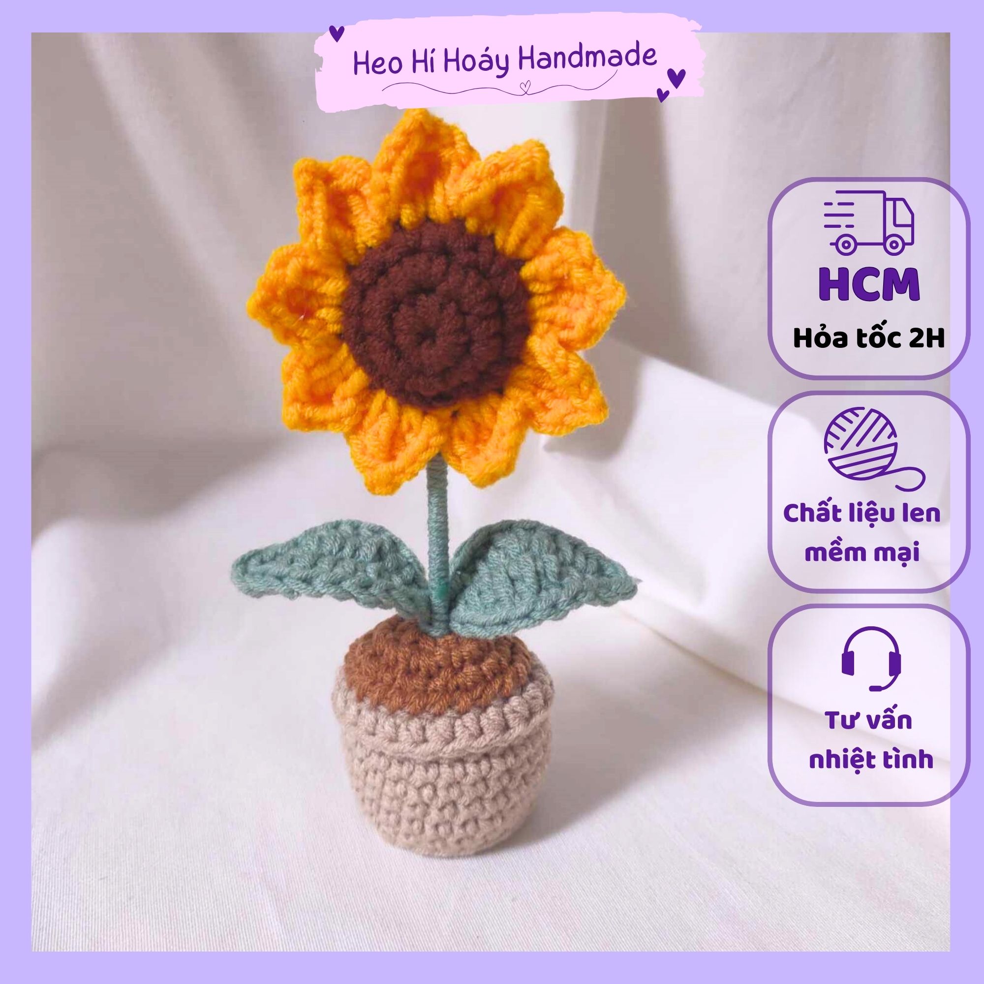 Chậu hoa hướng dương mini bằng len by Heo Hí Hoáy