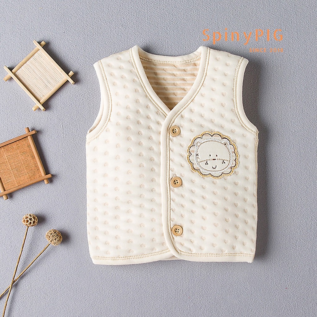 Áo khoác gile trần bông cho bé 0-3 tuổi 100 cotton hữu cơ tự nhiên không chất tẩy nhuộm cực kỳ mềm mại và ấm áp