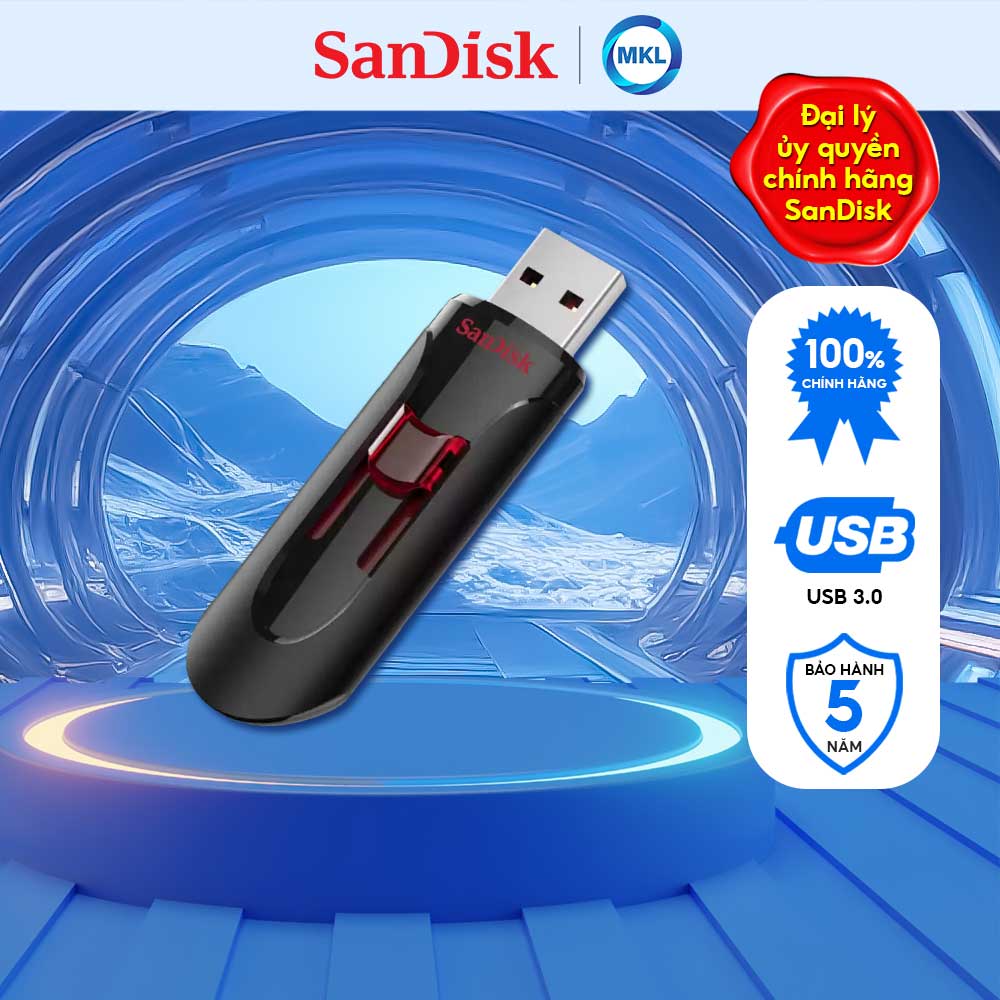 Usb sandisk sandisk cruzer glide 3.0 usb flash drive, cz600 16gb, usb3.0, black with red slider, retractable design, bảo hành 5 năm chính hãng