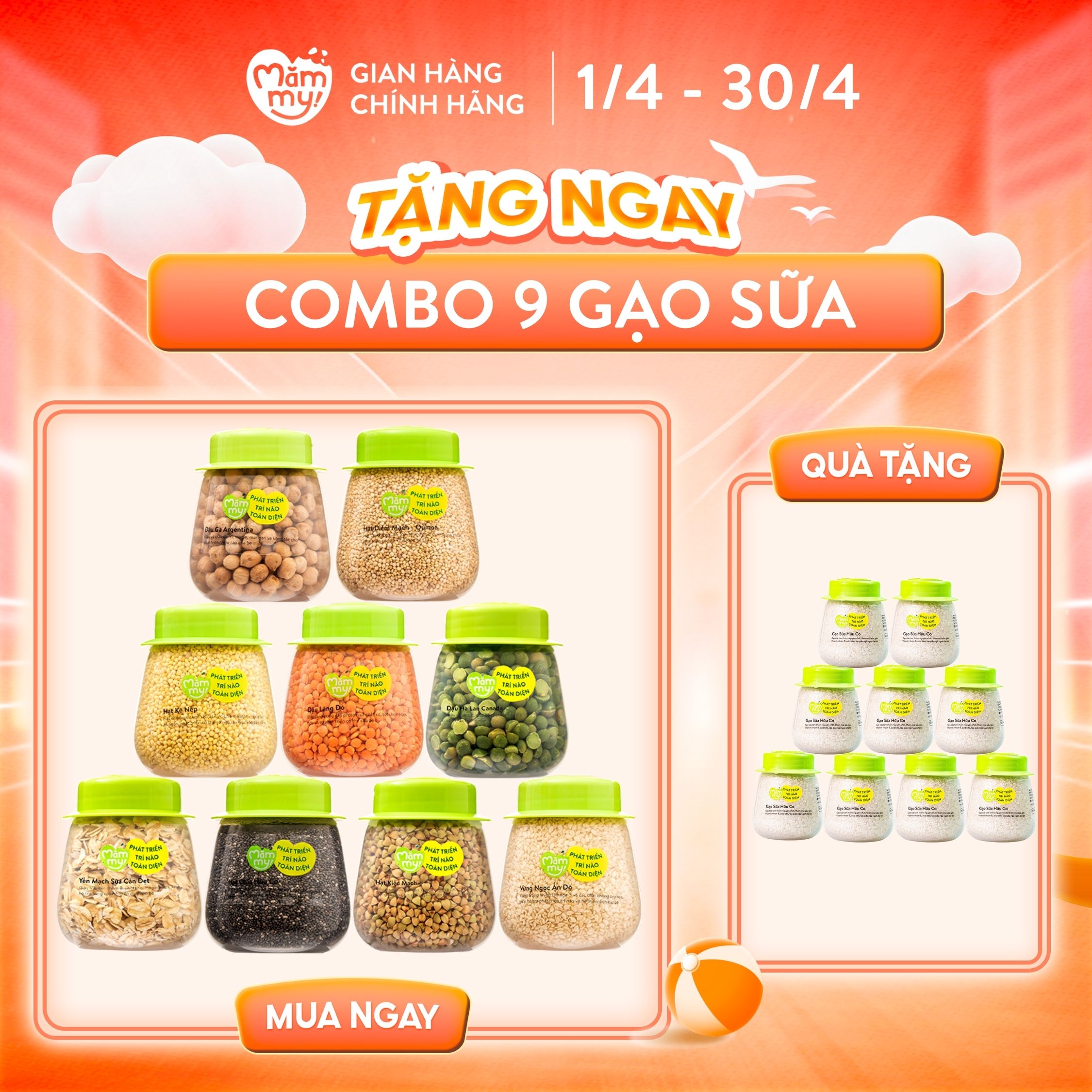 Combo 9 Loại Hạt Quý Mămmy Nhập Khẩu Chứa Nhiều Vitamin và Dinh Dưỡng Cho Bé Ăn Dặm Bổ Não: Yến Mạch Sữa, Đậu Hà Lan,... bé từ 6 tháng tuổi