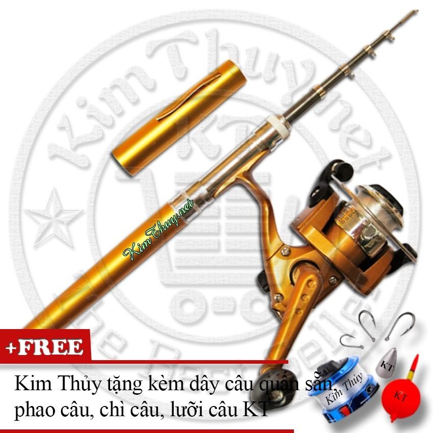 Can cau but du lịch KT Mini M1 Gold 100cm (*Kim Thủy) + Kèm Máy câu đứng + Dây câu, Phao câu, Chì câu, Lưỡi câu-*Shimano giá rẻ toàn quốc
