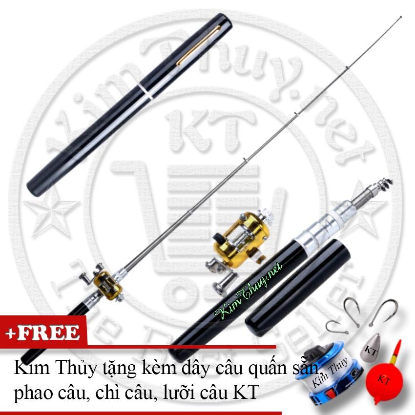 Bộ cần câu bút du lịch KT Mini M2 Black 100cm (Kim Thủy) + Kèm Máy câu ngang + Dây câu, Phao câu, Chì câu, Lưỡi câu