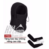 Mũ trùm đầu HOAHAI.COM 2 lớp đa năng loại dày (đen) + Tặng bao tay chống nắng
