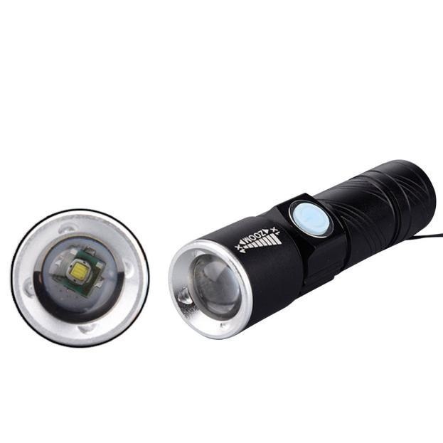 Outdoor Portable Mini USB Charging Zoom LED Flashlight BK - intl