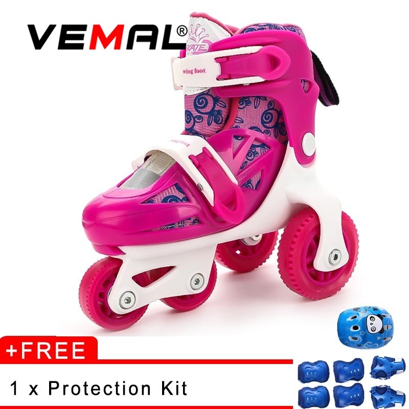 Phân phối VEMAL Children Inline Cruiser Skate 4 Wheels Double Roller Skate Shoes Street Park - intl