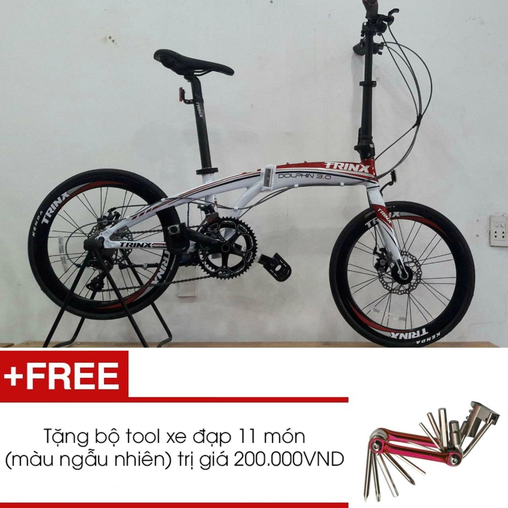 Xe đạp gấp TRINX DOLPHIN3.0 2016 (Trắng đỏ) + Tặng 1 bộ Tool xe đạp 11 món màu sắc ngẫu nhiên