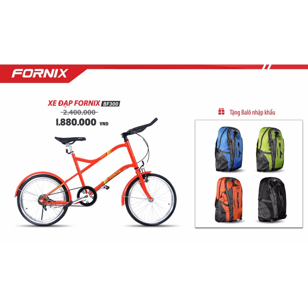 Xe đạp MINI fixedgear BF300 (đỏ) + tặng balô nhập khẩu