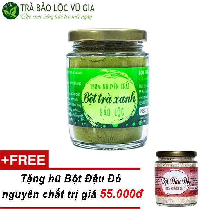 Bột Trà Xanh + Tặng Bột Đậu Đỏ - Nguyên Chất Vũ Gia (100g/hũ) - Đắp mặt nạ dưỡng da, se khít lỗ chân lông, xóa mờ thâm nám tàn nhang - Đã được kiểm nghiệm y tế