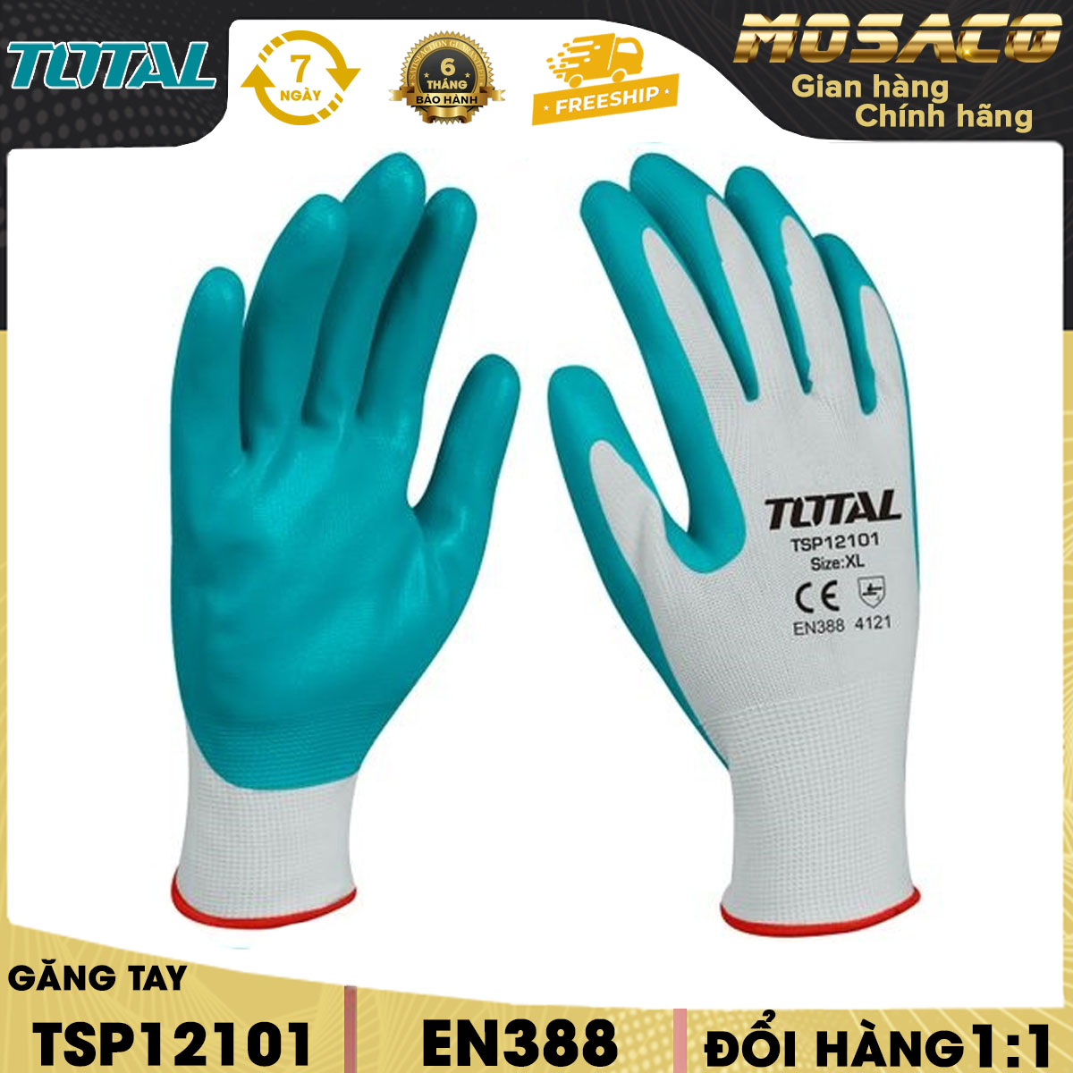 Găng tay Nitri TOTAL TSP12101 XL. Bao tay bảo hộ lao động tiện lợi, thoải mái an toàn trong môi trường hóa chất đảm bảo an toàn cho da tay - MOSACO