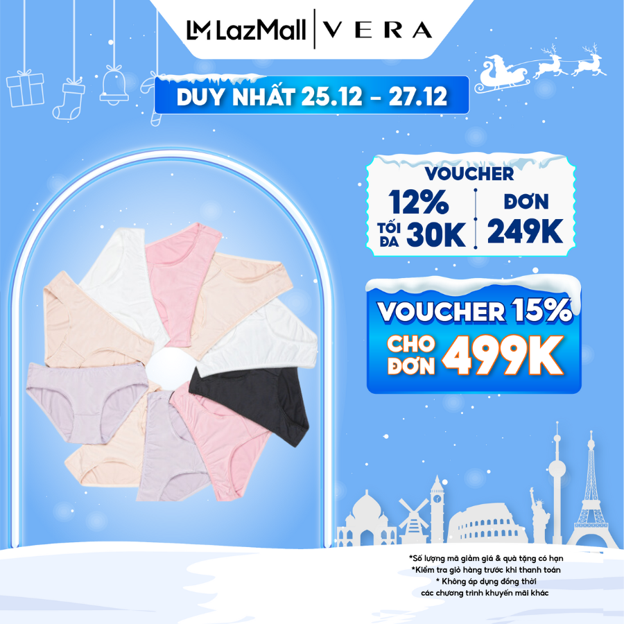 CHỈ 25.1227.12 VOUCHER 15 TỐI ĐA 75K 499K Combo 10 quần lót nữ thun lạnh VERA V6323