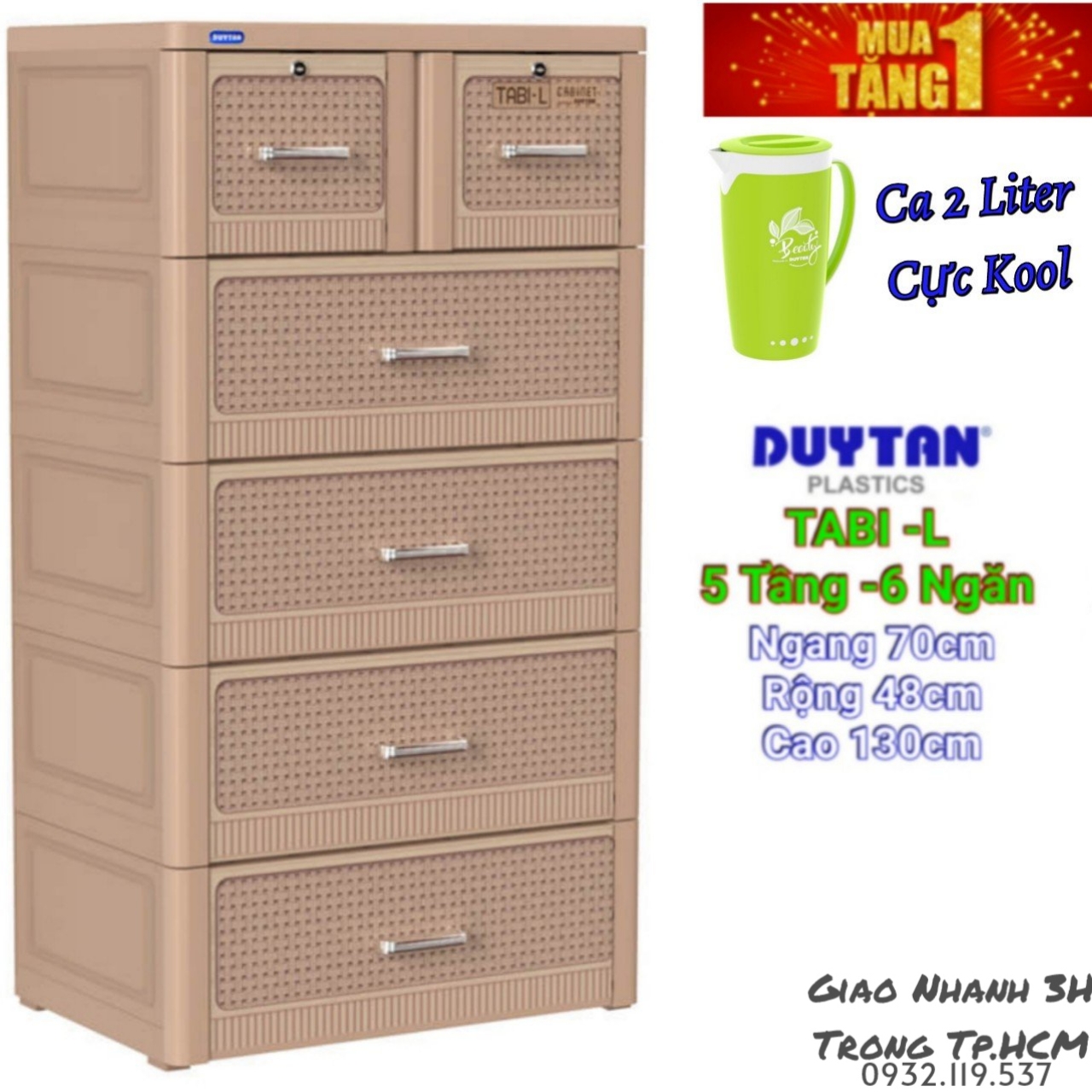 [HCM]Tủ nhựa duy tân 5 Tầng 6 Ngăn TABI-L NÂU GỖ ( SIZE LỚN NHẤT )