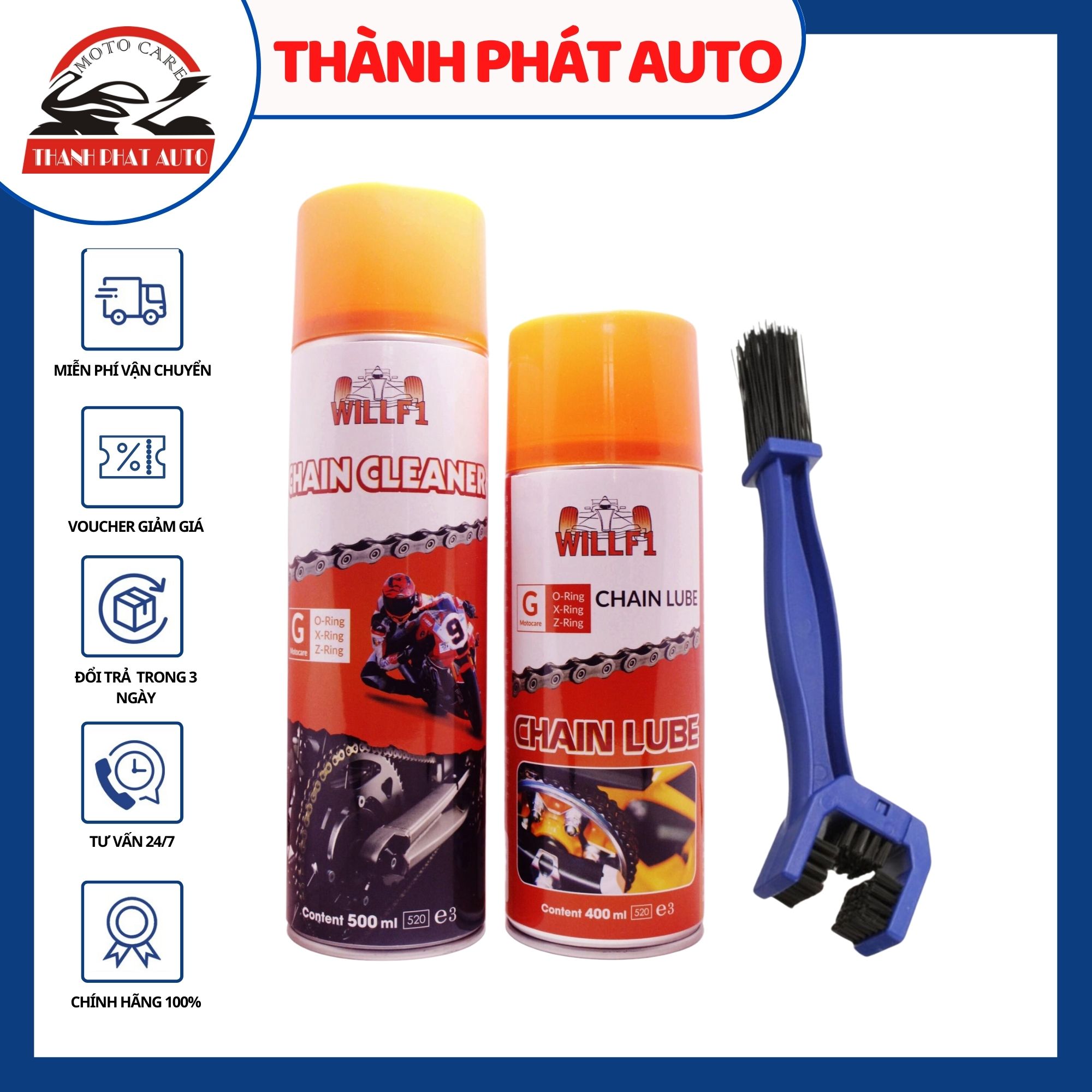 [HCM]Combo rửa sên WillF1 500ml và  Bôi trơn sên WillF1 400ml Tặng bàn chải chà sên 3D chuyên dùng làm sạch sên và dưỡng sên xe máy winner, exciter, raider, sonic,...