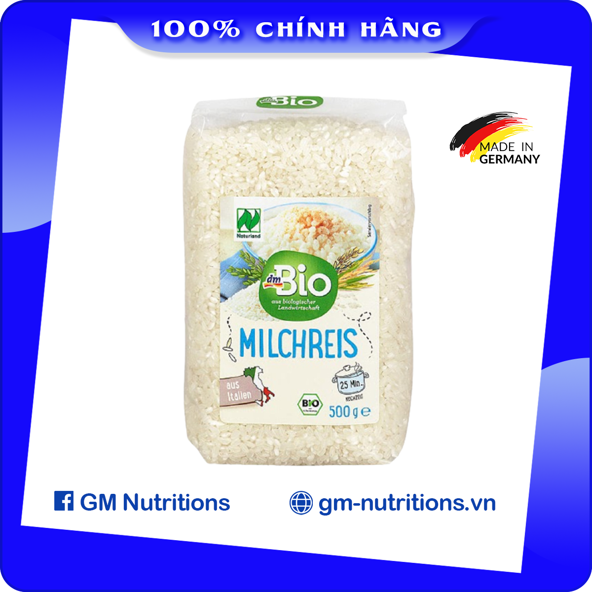 Gạo sữa hữu cơ ăn dặm cho bé Dm Bio Milchreis Đức túi 500g