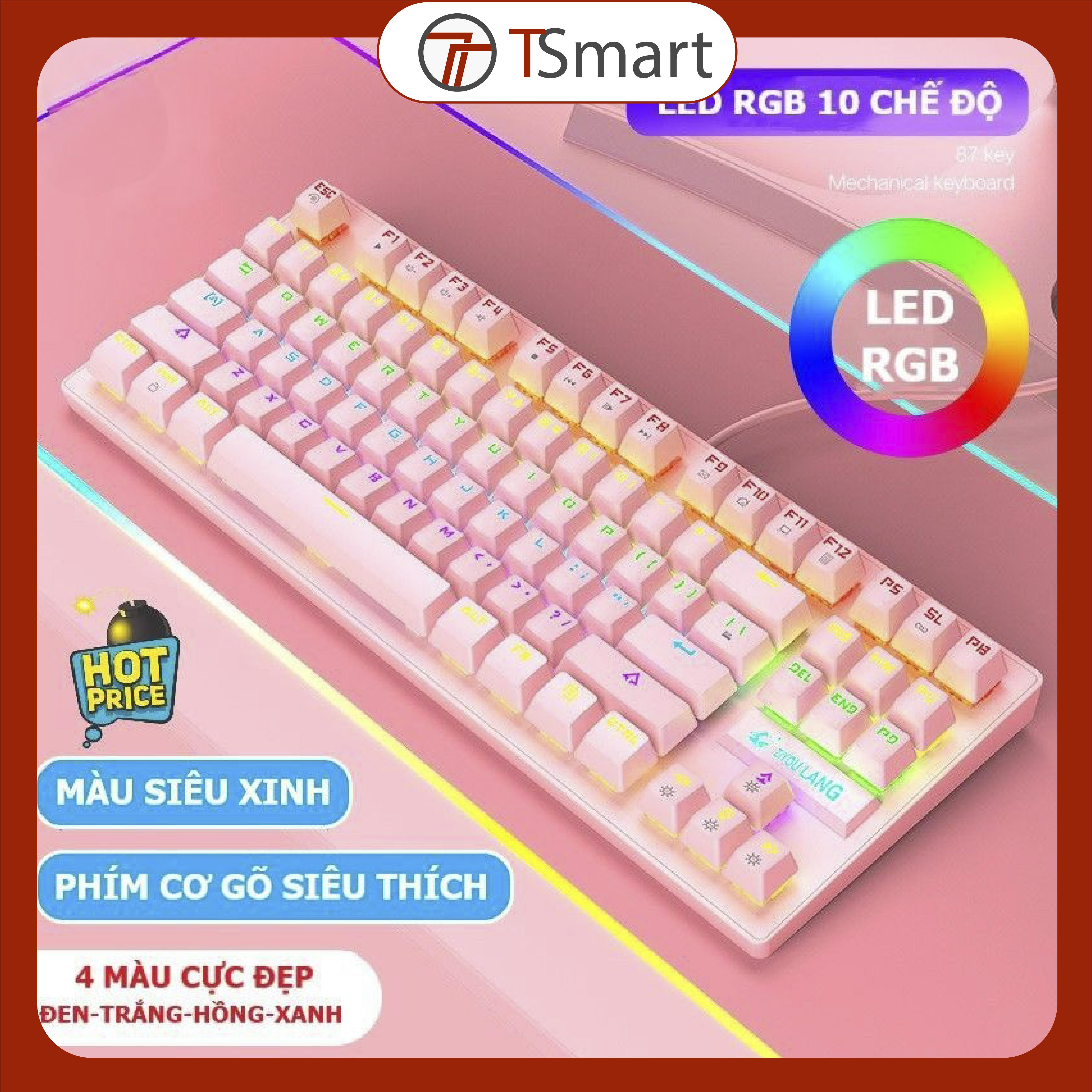 Bàn phím cơ K2 PRO CRACK blue switch led RGB 10 chế độ khác nhau, bàn phím máy tính chơi game gaming dùng văn phòng cực đã