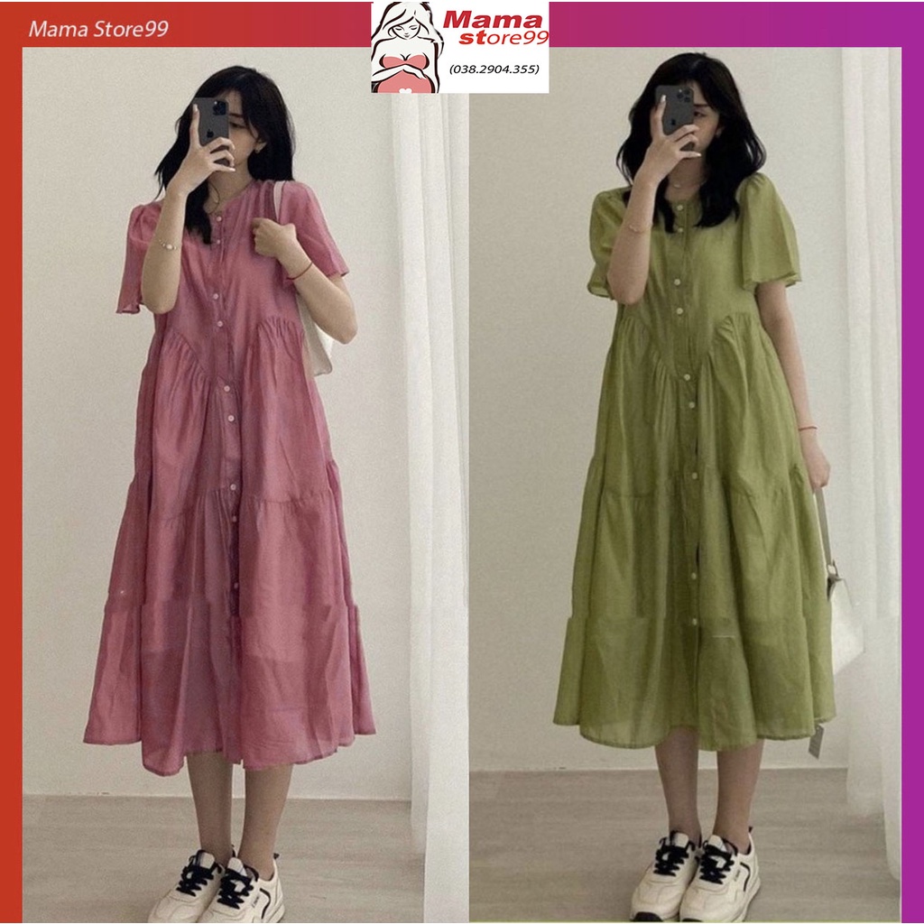 Váy Bầu Đầm Bầu Thiết Kế Công Sở Mùa Hè Tay Ngắn Chất Voan Mát Mềm Freesize(45-70kg) Mama Store99