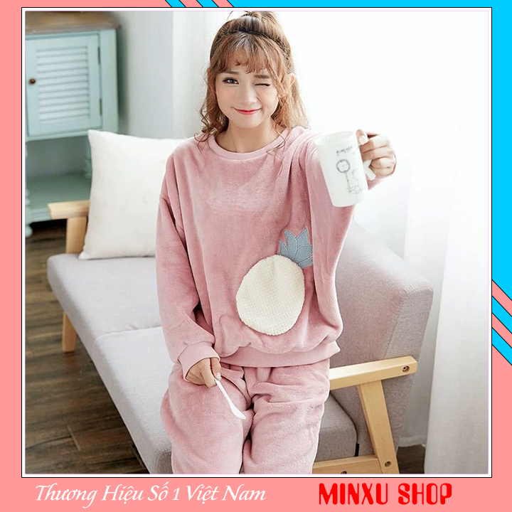 Bộ mặc nhà bộ đồ ngủ nữ mùa đông chất băng lông siêu mềm mại, ấm áp, mặc lại dễ thương, mùa đông ôm như ôm gấu (Mã BL)