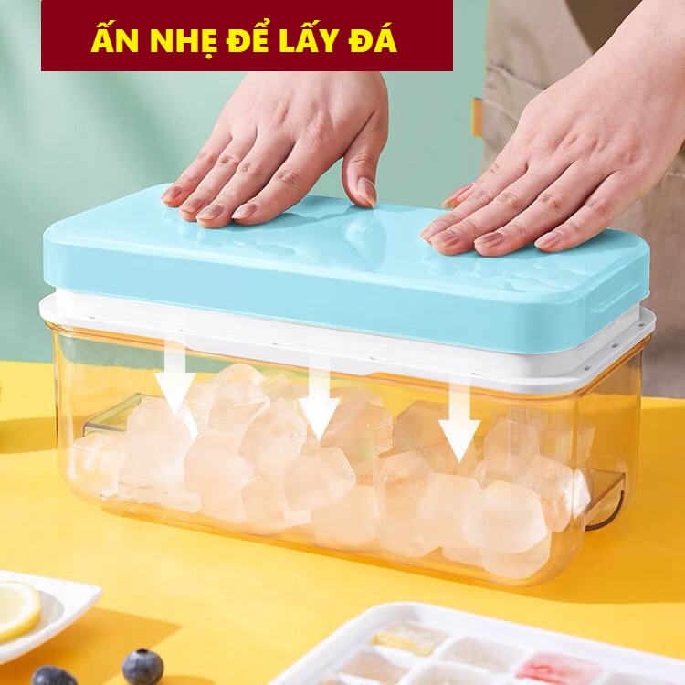 Khay làm đá Silicon có nắp, khuôn làm đá silicon 32 viên kèm hộp trữ đá cao cấp tặng muôi múc đá