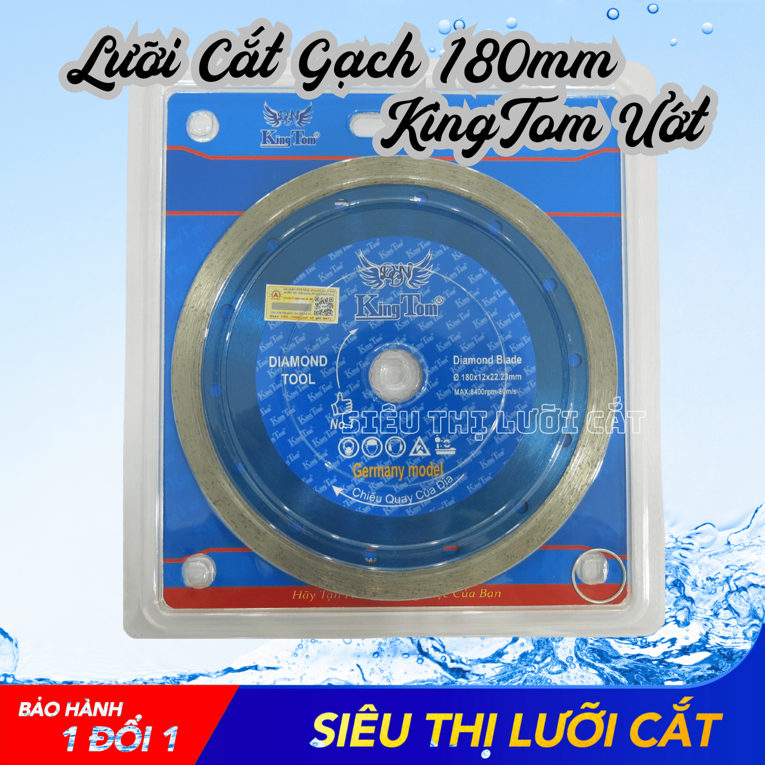 Lưỡi Cắt Gạch 180mm KingTom Ướt - Chuyên Bê Tông, Đá Hoa Cương, Đường Cắt Bén - Mịn - Êm Tay