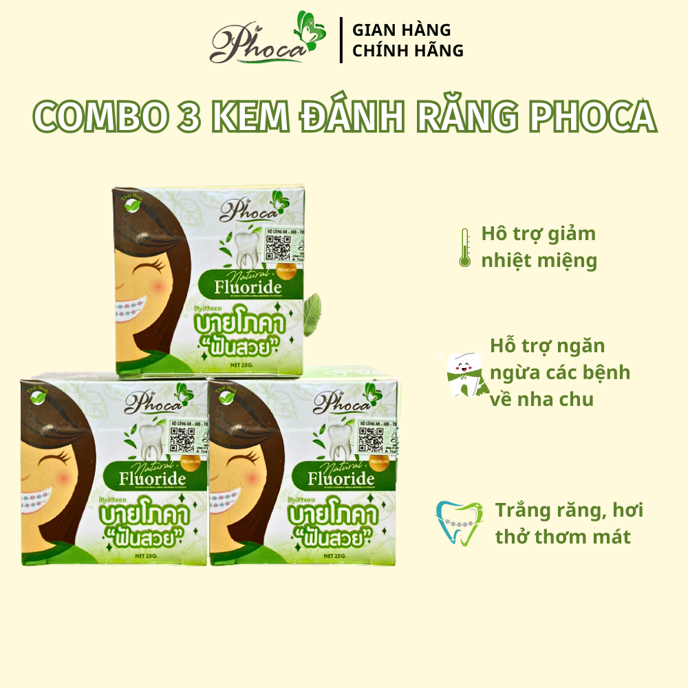 Kem đánh răng Phoca Thái Lan By Phoca Combo 3 kem đánh răng, Vệ sinh răng miệng hơi thở thơm mát trắng sáng, Kem dành cho người niềng