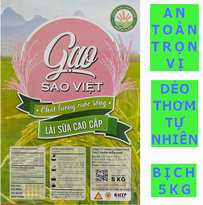 [HCM]Gạo Lài Sữa Cao Cấp (Bịch 5kg) - Gạo Sao Việt - Gạo Dẻo và Thơm