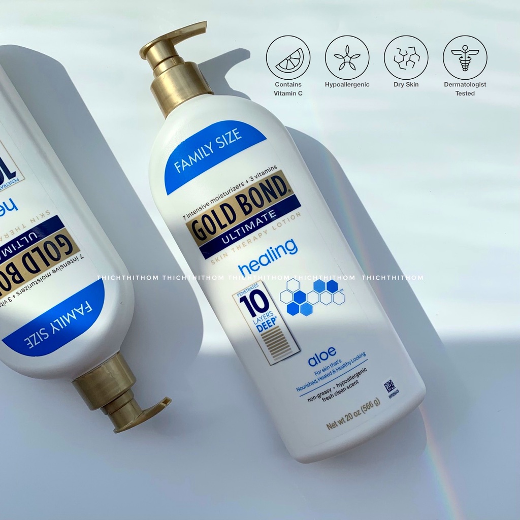 Kem dưỡng da tay và cơ thể gold bond ultimate skin therapy lotion healing - 566g