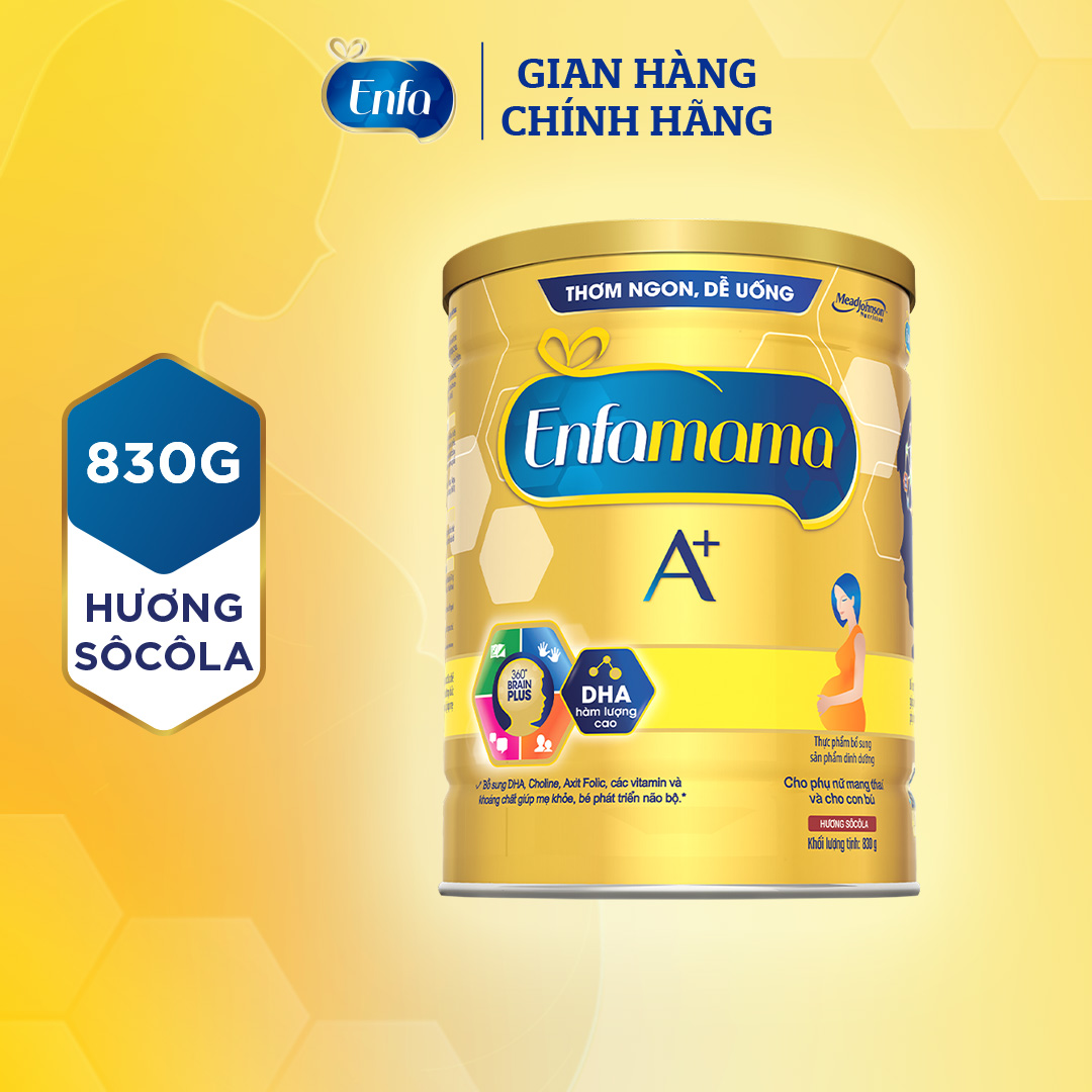 Sữa bầu Enfamama 360° Brain Plus cho mẹ mang thai và cho con bú - Vị Chocolate - 830g