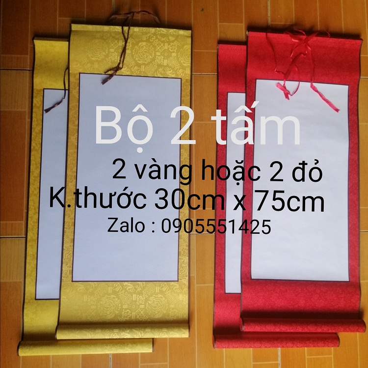 Bộ 2 tấm biểu lụa viết thư pháp 30cm x 75cm.Giấy viết thư pháp. Nghiêng giấy bút mực viết thư pháp.