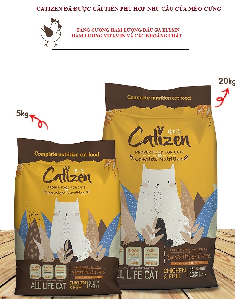 Thức ăn hạt cho mèo Catizen Hàn Quốc - Túi 5kg hạt Catizen siêu tiết kiệm / Thức Ăn Hạt Cho Mèo Mọi Lứa Tuổi Catizen Hàn Quốc 5kg / Thức ăn hạt cho mèo Catizen