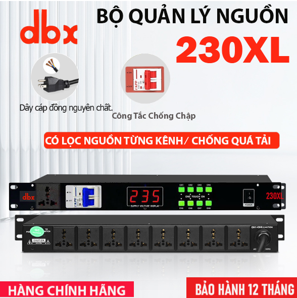 Phiên bản mới 2024 bộ quản lý nguồn dbx - 230xl ,có lọc nguồn khử nhiễu từng kênh ,có aptomat tự động ngắt bảo vệ thiết bị điện tử, chống cháy nổ
