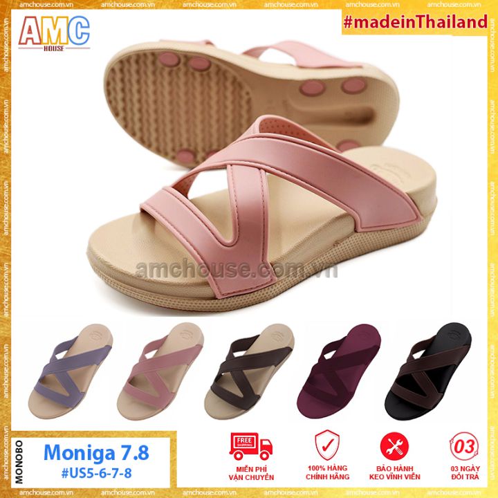 Dép Thái Lan Nữ đi mưa Đế Cao 4cm quai chéo đóng nút, siêu nhẹ MONOBO - MONIGA 7.8