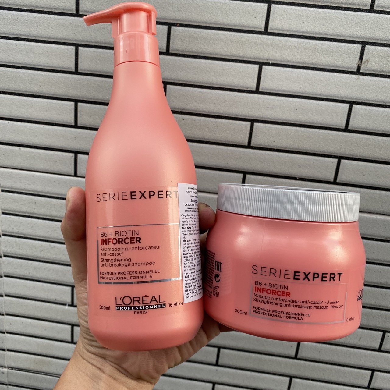 Dầu gội và hấp tăng cường dưỡng chất vitamin b6 + biotin cho tóc gãy rụng Loréal Inforcer B6 - Biotin 500mlx2