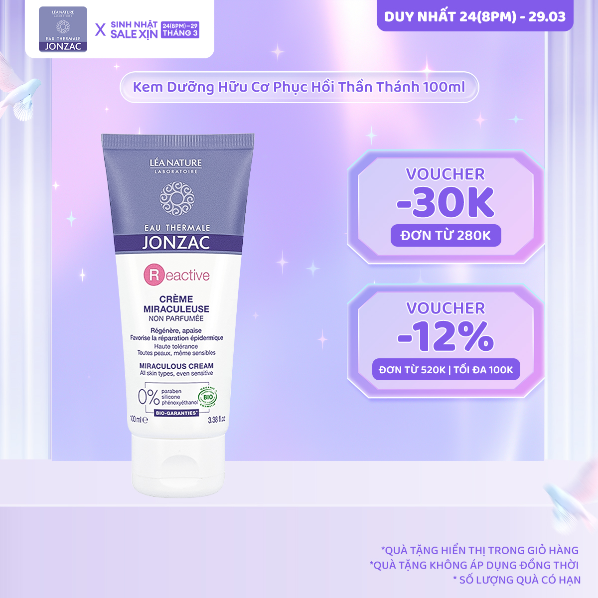 Kem Hữu Cơ Phục Hồi Thần Thánh Eau Thermale Jonzac Reactive Miraculous Cream 100ml