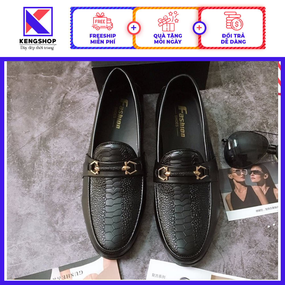 [HCM]Giày tây nam dập vảy cá sấu da mềm, đế cao su khâu thời thượng
