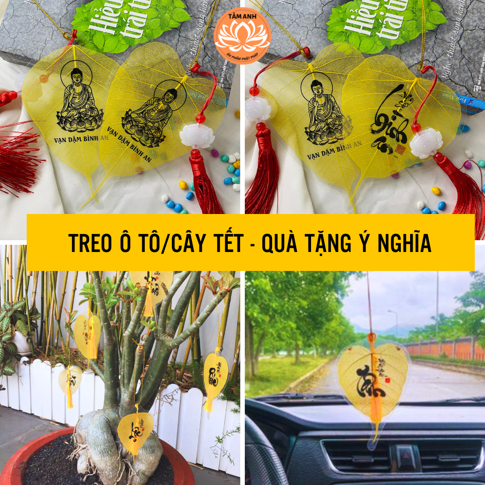 Lá bồ đề size to Vạn Sự Bình An/Vạn Dặm Bình An, có dây treo, lá tự nhiên loại đẹp