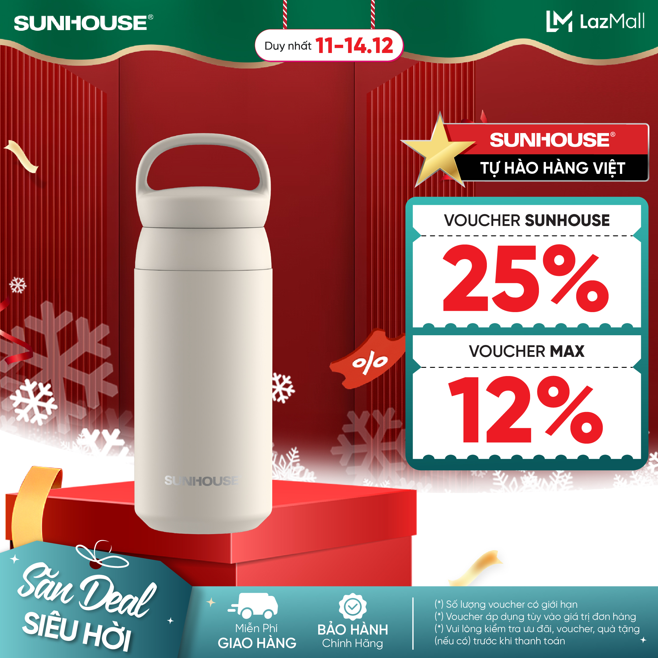 Bình giữ nhiệt Easy Go 350ml Sunhouse KS-TU350EW - Inox 304 an toàn - Giữ nhiệt 6-8h - Đế silicon chống trượt