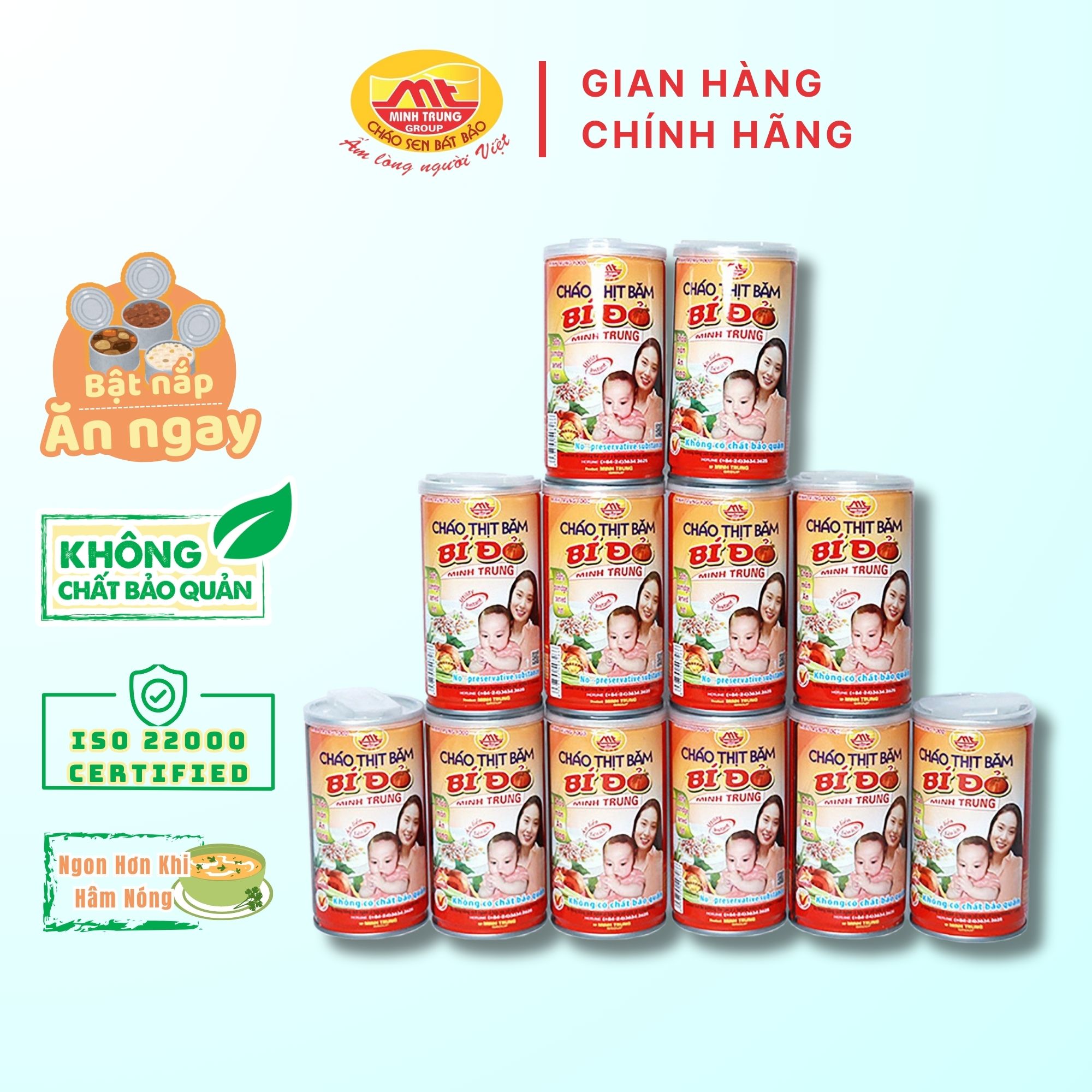 Cháo thịt băm bí đỏ Minh Trung ăn liền dinh dưỡng combo 12 lon