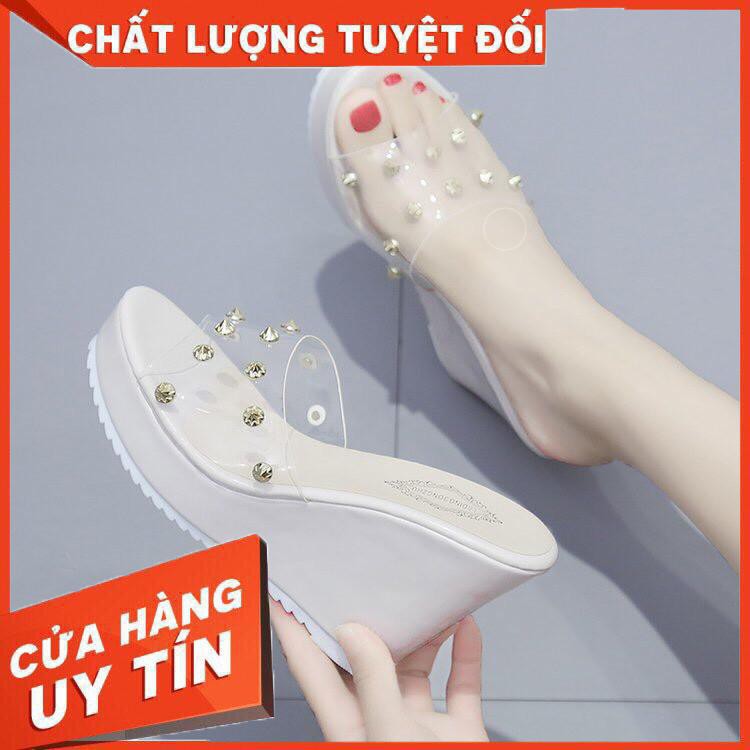 Dép guốc cao gót đế xuồng mũi tròn quai trong ngang tag đinh 10 phân kiểu dáng thời trang  Hahashop