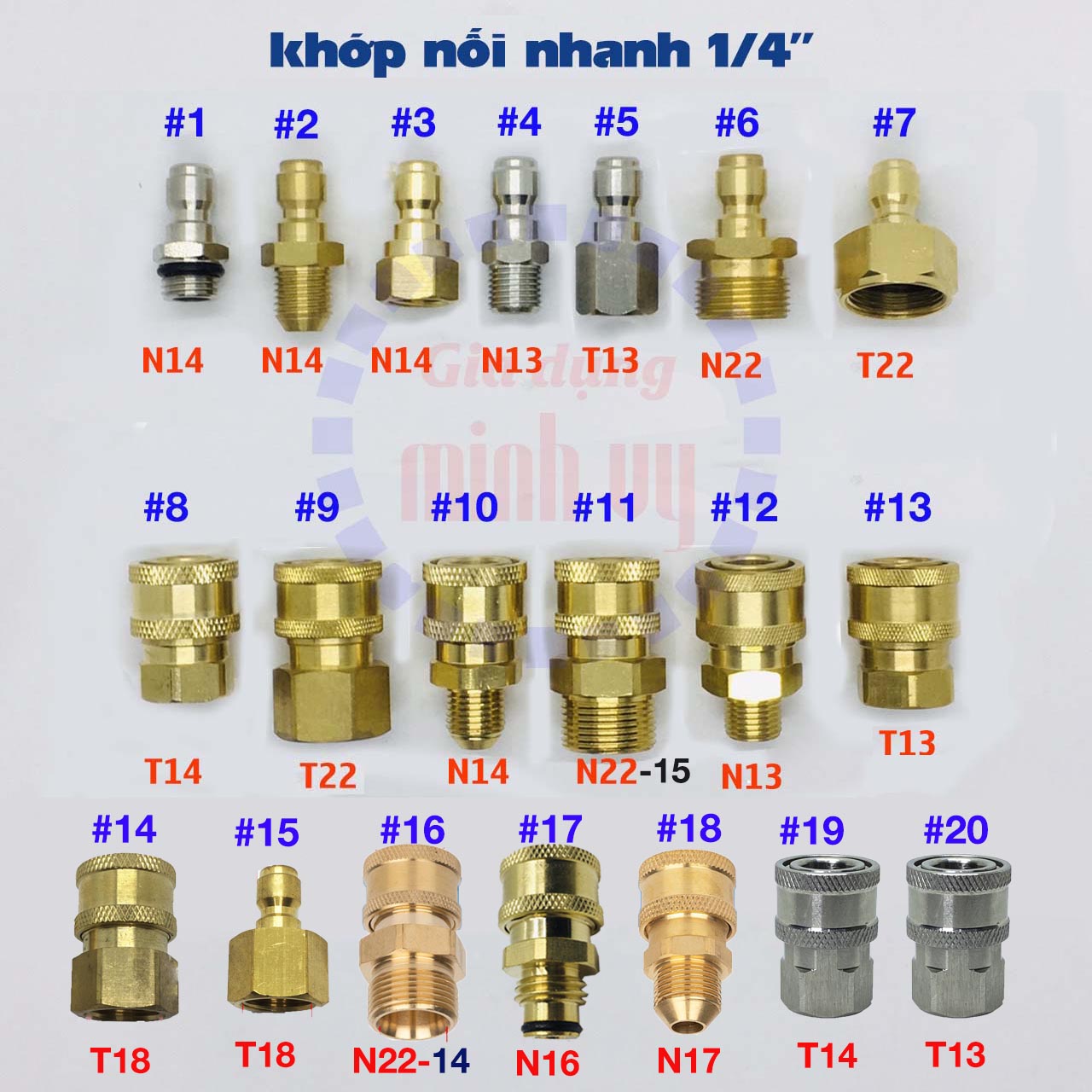 Tổng hợp các loại khớp nối nhanh 1/4" dùng cho máy rửa xe cao áp gia đình và công nghiệp