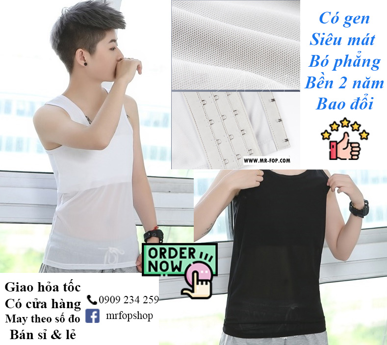 Áo nịt vải lưới dáng dài siêu mát gài hông trái ,Có gen, Có viền Tomboy Transguy Mr Fop