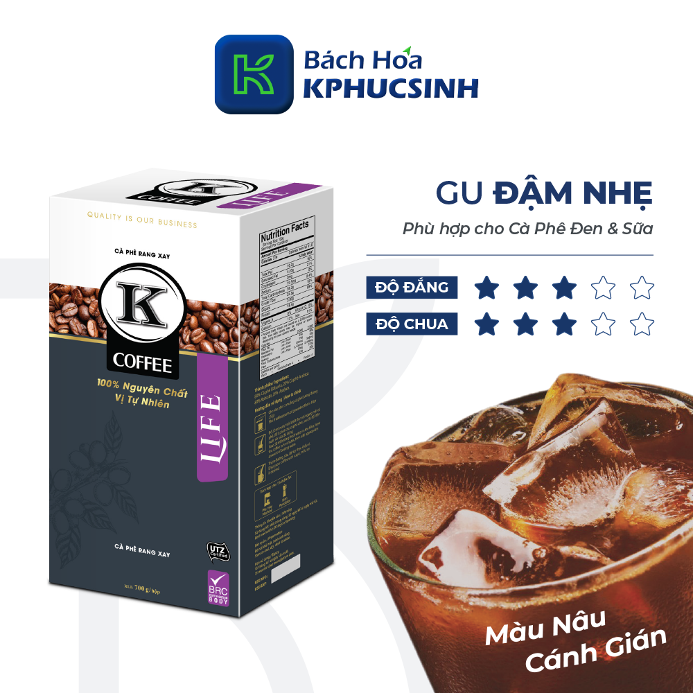 Cà phê rang xay KCoffee 100% Robusta Arabica nguyên chất K-LIFE