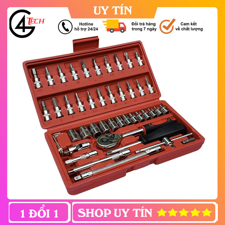 Bộ 46 Cái Dụng Cụ Sửa Chữa Ô Tô, Ổ Cắm 1/4 Inch, Bộ Cờ Lê Mô-men Xoắn, Bộ Dụng Cụ Kết Hợp, Công Cụ Sửa Chữa Tự Động