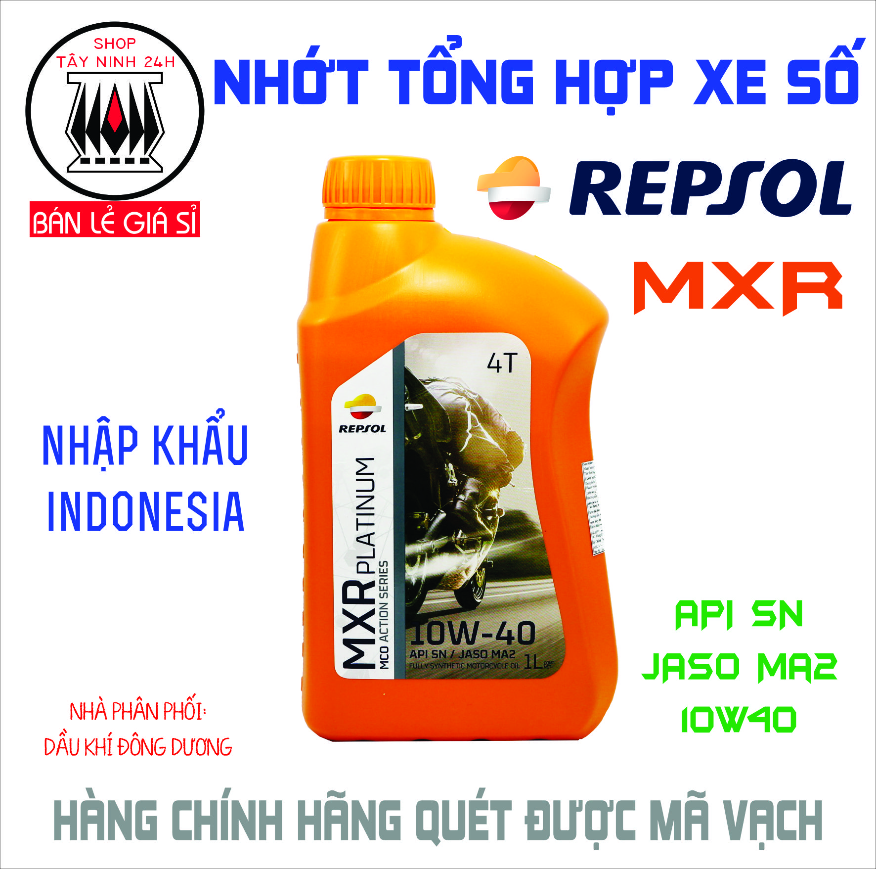 Nhớt repsol mxr platinum 10w40 1l nhập indonesia cho xe số