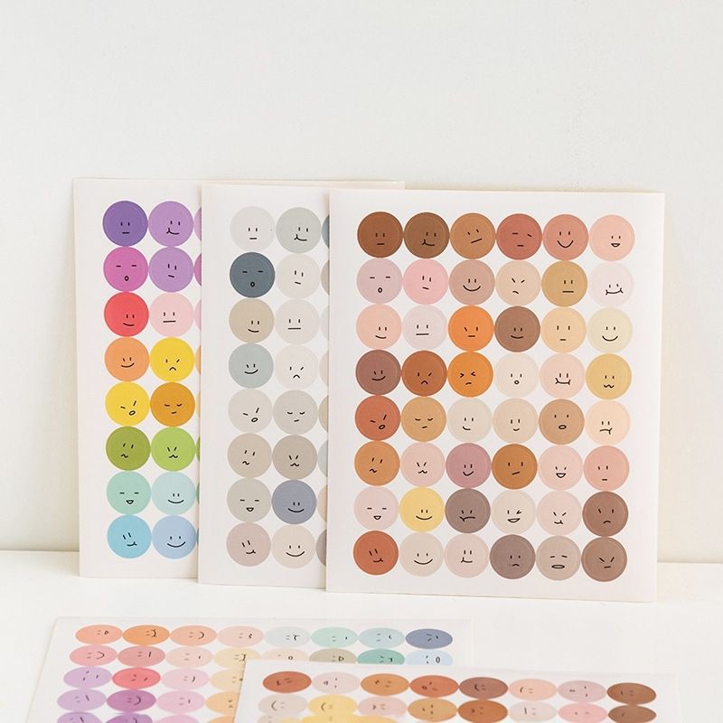 1 tờ 48 sticker tròn emoji cảm xúc dùng để trang trí sổ nhật kí diy