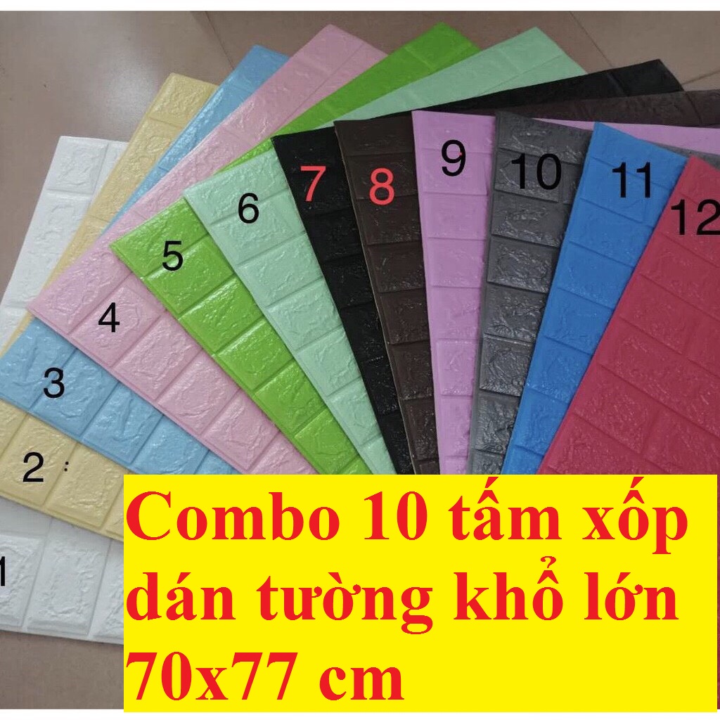 10 Tấm Xốp dán tường giả gạch 3D khổ lớn 70x77cm