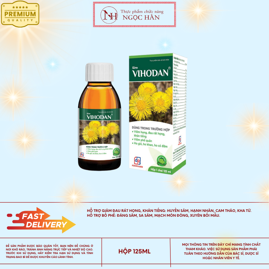 Vihodan Syrup - Syrup to Help Relieve Coughs, Sore Throats, Hoarseness - Box of 125ml - Trung Uong 3 Pharmaceutical
