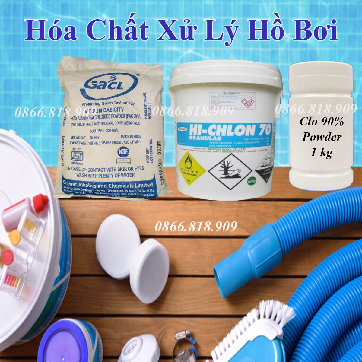1 kg hóa chất xử lý nước hồ bơi chlorine - pac - đồng sulphate - soda