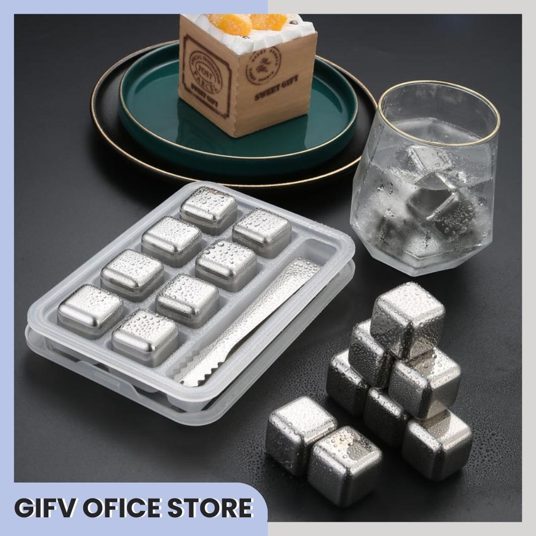 Đá INOX 304 lạnh vĩnh cửu - Cooling Cubes 6 viên 8 viên kèm kẹp - Khay 8 viên đá vĩnh cửu chất liệu inox 304 cao cấp - đá không tan - đá vĩnh cửu - đá lạnh inox vĩnh cửu - đá kim loại